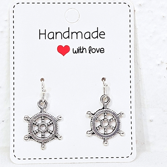 Ship's Wheel Dangle Earrings - Silver - Picture 1 of 3
